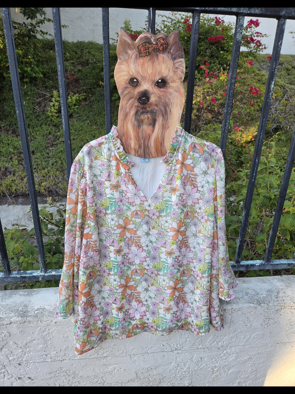 CeCe Floral Blouse in Pink, Orange & Green